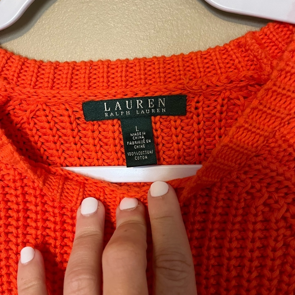 Lauren Ralph Lauren Orange Chunky Knit Crewneck Sweater - Picture 3 of 7